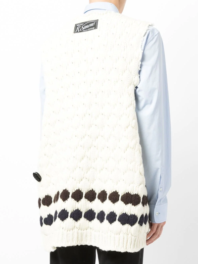Shop Raf Simons Diamond-stitch Floral-embellished Knitted Vest In Weiss