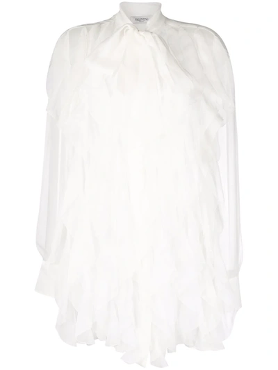 Shop Valentino Sheer Ruffle-embellished Silk Blouse In White