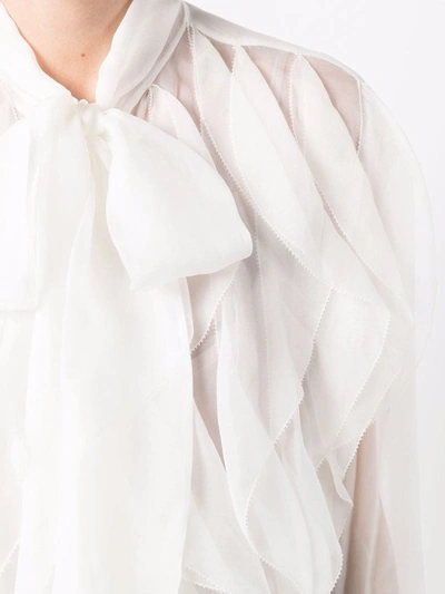 Shop Valentino Sheer Ruffle-embellished Silk Blouse In White