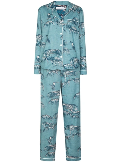 Desmond & Dempsey Bocas Cotton Pyjama Set In Blue