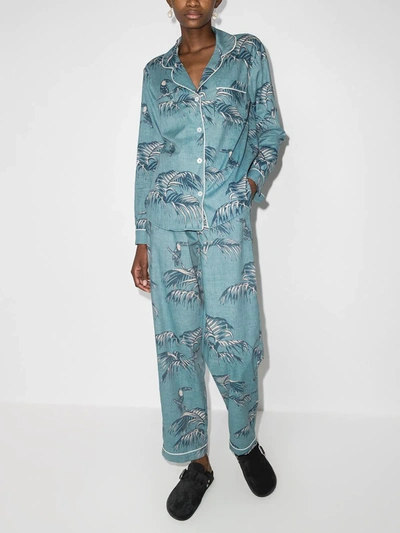 Shop Desmond & Dempsey Bocas Cotton Pyjama Set In Blue