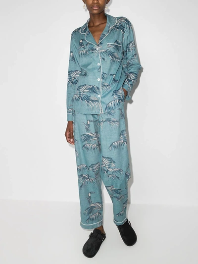 Desmond & Dempsey Bocas Cotton Pyjama Set In Blue
