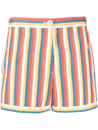 Shop Jil Sander Striped Cotton Shorts In Blue