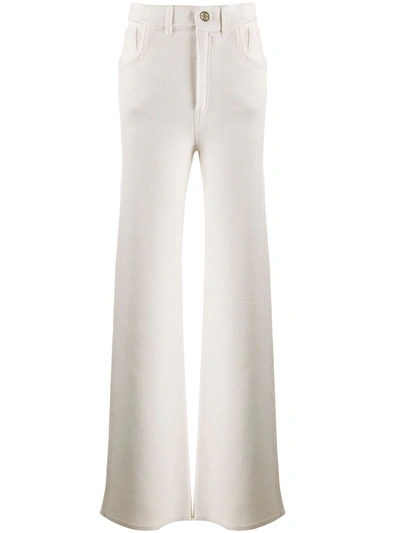 Shop Barrie Wide-leg Knitted Trousers In White