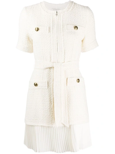 Shop Sandro Tweed Coat Mini Dress In Neutrals