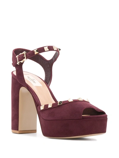 Shop Valentino Rockstud Suede Platform Sandals In Purple