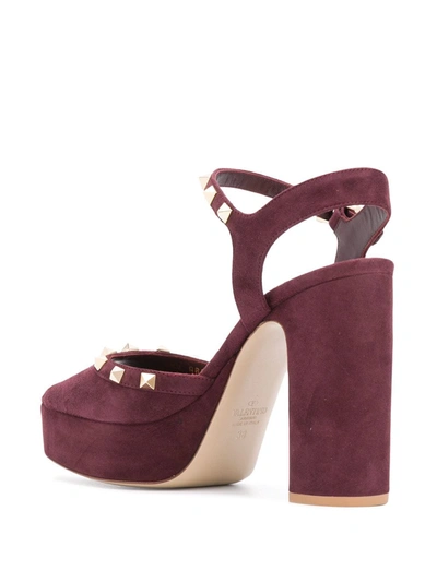 Shop Valentino Rockstud Suede Platform Sandals In Purple