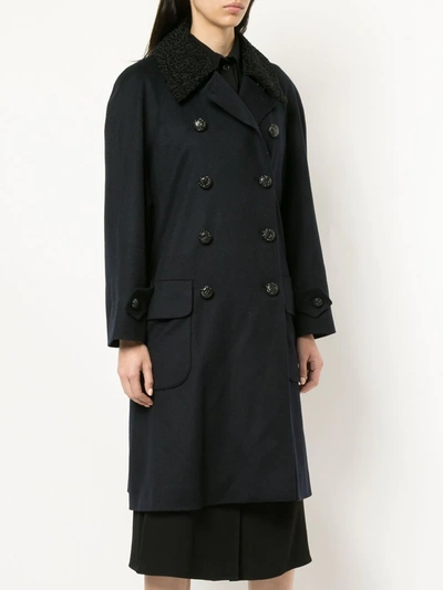 Pre-owned Chanel 1985-1993 Contrast-collar Midi Coat In Blue