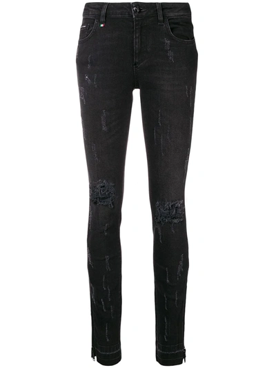 Shop Philipp Plein Distressed Skinny Jeans In Black