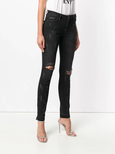 Shop Philipp Plein Distressed Skinny Jeans In Black