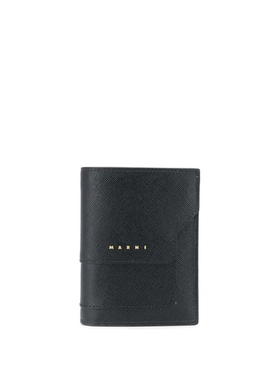 Shop Marni Logo-print Leather Bi-fold Wallet In Black