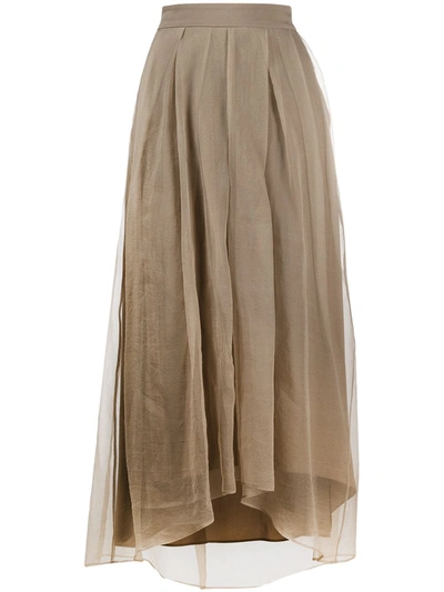 Shop Brunello Cucinelli High-waisted Asymmetric-hem Silk Skirt In Brown