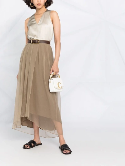 Shop Brunello Cucinelli High-waisted Asymmetric-hem Silk Skirt In Brown