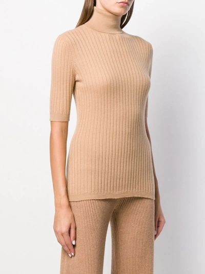 Shop Cashmere In Love Ribbed Roll-neck Victoria Sweater In Neutrals