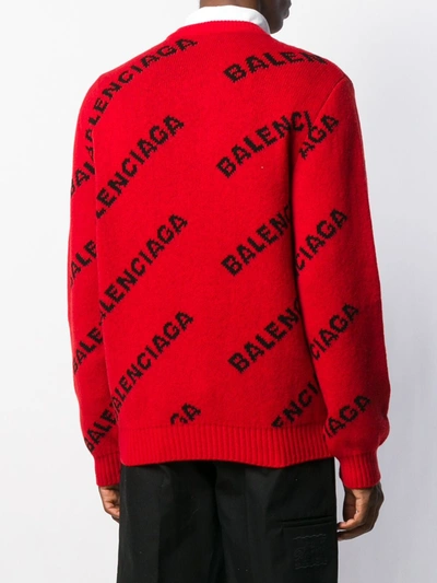 Shop Balenciaga Logo Intarsia Jumper In Red