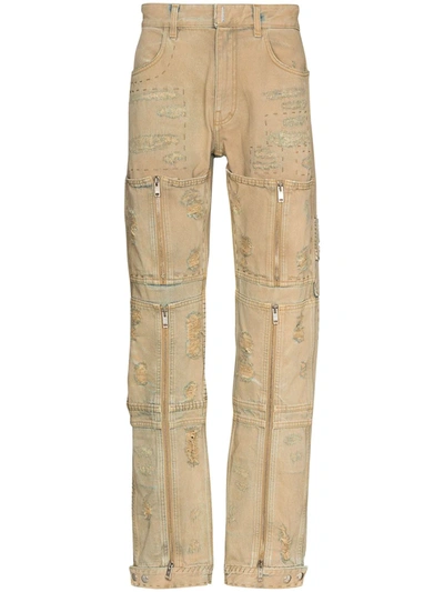 Shop Givenchy Distressed-finish Straight-leg Jeans In Nude