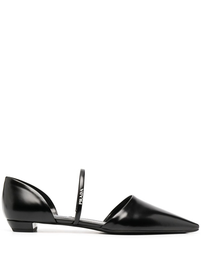 Shop Prada Leather Ballerina Shoes In Black