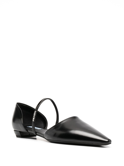 Shop Prada Leather Ballerina Shoes In Black