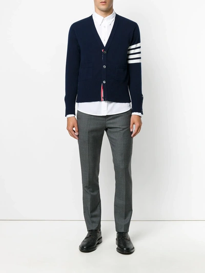 Shop Thom Browne 4-bar Cashmere Cardigan In Blue