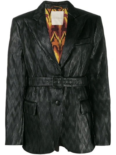 Shop Marco De Vincenzo Belted Pleated Blazer In Black