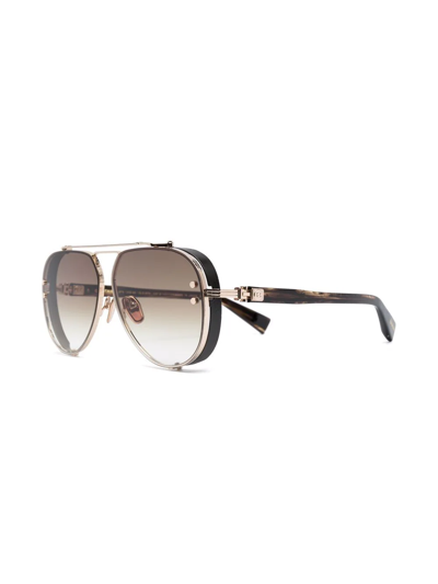 Shop Balmain Eyewear Pilot-frame Logo-arm Sunglasses In Brown