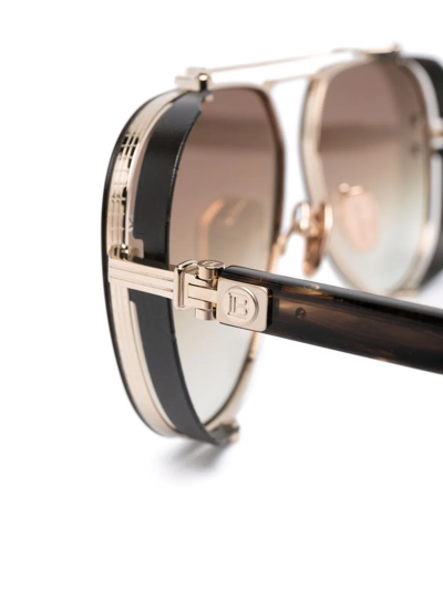 Shop Balmain Eyewear Pilot-frame Logo-arm Sunglasses In Brown