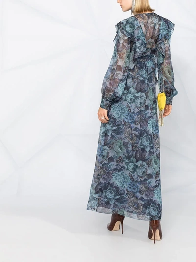 Shop Alberta Ferretti Floral-print Ruffled Maxi Dress In Blue