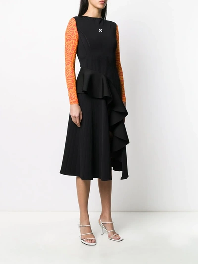 Shop Off-white Ruffled-detail Knitted Dress In Black