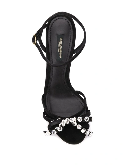 Shop Dolce & Gabbana Black 105 Crystal Embellished Suede Sandals