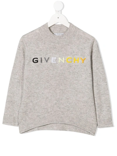 Shop Givenchy Embroidered Logo Jumper In Grey