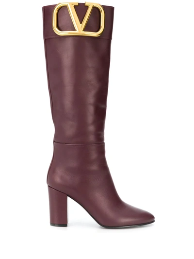 Shop Valentino Vlogo Knee-high Boots In Red