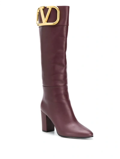 Shop Valentino Vlogo Knee-high Boots In Red