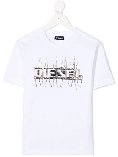 Shop Diesel Logo Embellished T-shirt In White