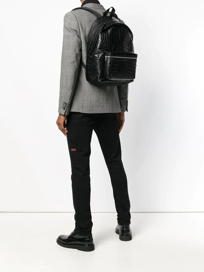 Shop Saint Laurent City Crocodile-effect Backpack In Black