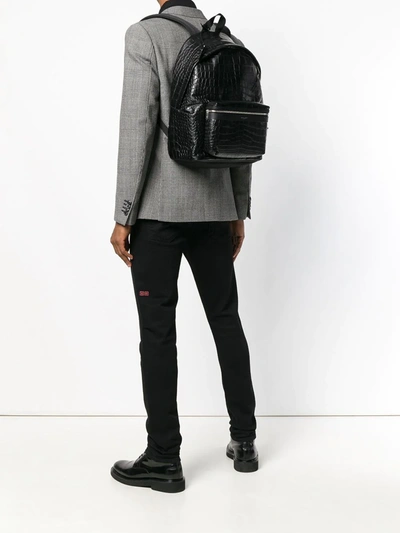 Saint Laurent City Crocodile-effect Backpack In Black