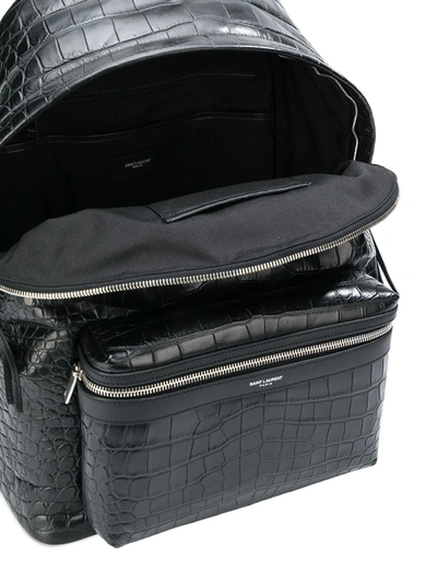 Saint Laurent City Crocodile-effect Backpack In Black