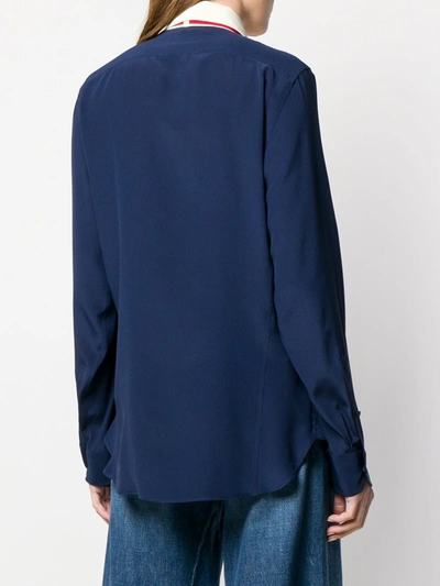Shop Gucci Silk Neck Bow Shirt In Blue
