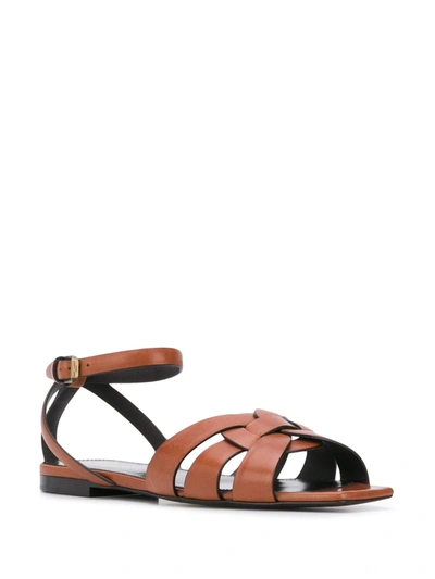 Shop Saint Laurent Tribute Flat Sandals In Brown