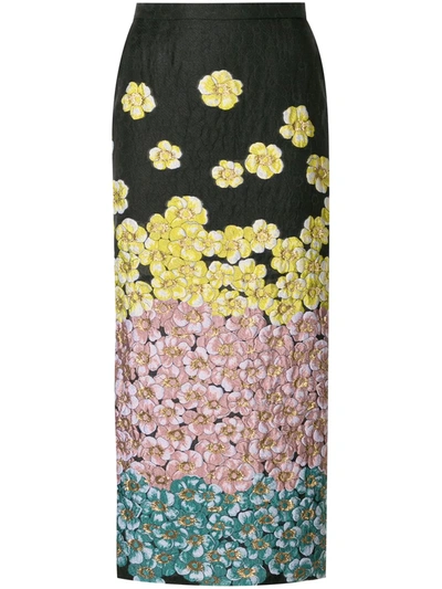 Shop Saiid Kobeisy Floral-embroidered Pencil Skirt In Black