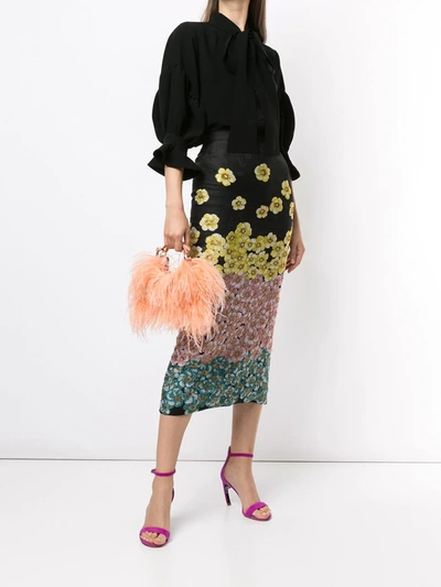 Shop Saiid Kobeisy Floral-embroidered Pencil Skirt In Black