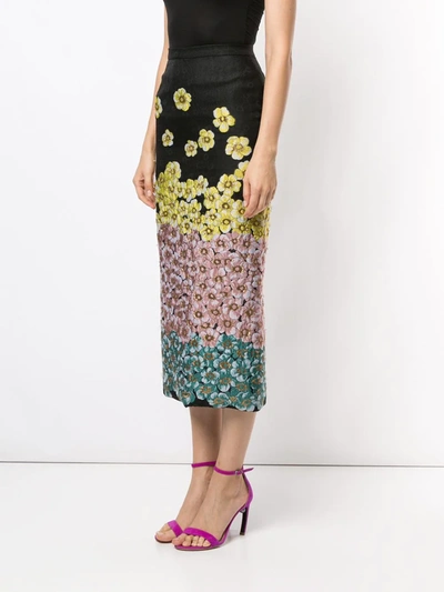 Shop Saiid Kobeisy Floral-embroidered Pencil Skirt In Black