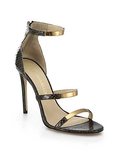 Tamara Mellon Intense Watersnake & Metallic Leather Sandals In Brown-multi