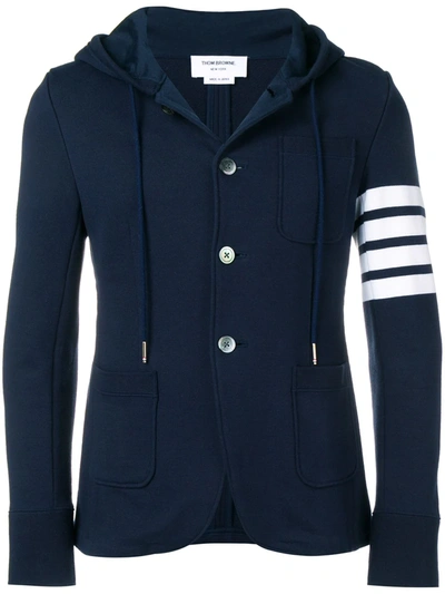 Shop Thom Browne 4-bar Hooded Cardigan In Blue