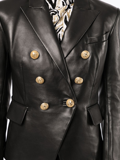 Shop Balmain Double-breasted Leather Jacket In Black