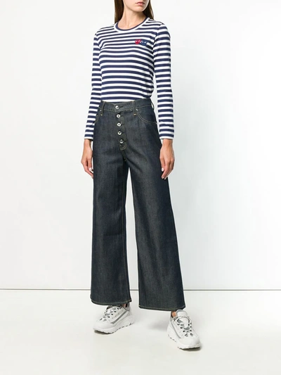 Comme Des Garçons Play Logo Horizontal Stripe Long-sleeved T-shirt In Blue