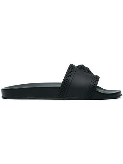 Shop Versace Palazzo Medusa Pool Slides In Black