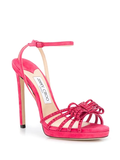 Shop Jimmy Choo Kaite 120mm Crystal-embellished Sandals In Pink