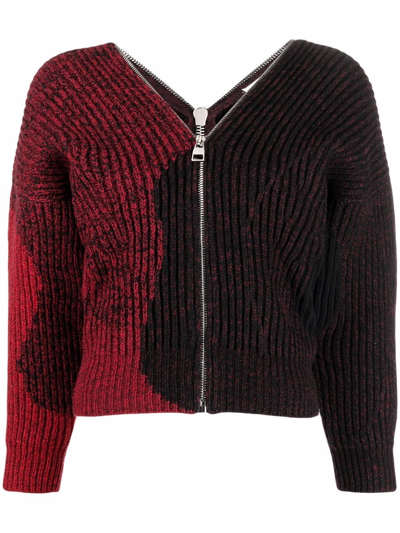 Shop Alexander Mcqueen Zipped-up V-neck Sweater In Rot