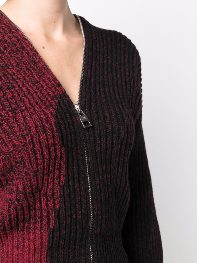 Ribbed Zip-front Wool Cardigan Sweater In Multi
