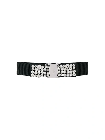 Shop Ferragamo Crystal Vara Bow Hairclip In Black